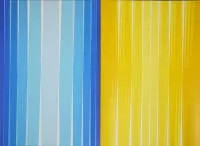 Lothar Quinte,黄色与蓝色构图,2幅1971年签名彩色丝网版画