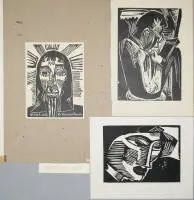 Karl Schmidt-Rottluff, "Hoved", "Kristus" og læsende mand, 3 træsnit, 1915-1918
