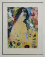 Will Sohl, Halbakt und Blumen, großes Aquarell von 1954, gerahmt