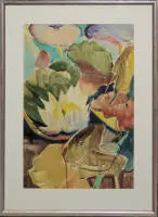 Will Sohl, Seerosen, großes Aquarell von 1956, gerahmt