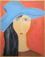 Sergey Valentinovich Starodubtsev，戴蓝帽的女子肖像，1991年油画