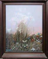 Barbara Stępniewska-Patzer，高草中的垃圾，油画，带框