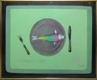 Paul Wunderlich, "Groote Vischen eten de Cleynen" e "Der Olivenzweig", 2 litografie a colori firmate, con cornice da galleria
