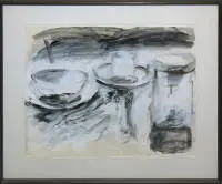 Rolf Zimmermann, stilleben, akvarel fra 1981, indrammet