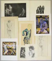 Samlingsbo: 9 papirarbejder og grafik, bl.a. René Beeh, Esteban Fekete, Karl-Heinz Hansen-Bahia, Fritz Hassemer, Alfred Hrdlicka, Hanna Nagel og Gudrun Wassermann