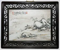 河畔冬景,仿王野亭风格瓷绘,中国20世纪