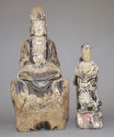 观音与护法,清代木雕两件,中国19世纪