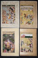 四幅杰出细密画，仿莫卧儿书籍绘画杰作，印度20世纪