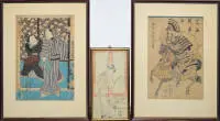 Buncho, Yoshimori e Kunisada, tre xilografie giapponesi a colori del XVIII e XIX sec.