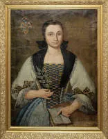 贵族肖像画家，1737年代表型四分之三肖像，为"Eleonora Englmayerin"30岁生日而作，带贵族纹章，油画装框
