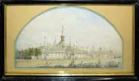 Otto Carus, Palazzo delle Indie Orientali Olandesi all'Esposizione Universale di Parigi 1889 o 1900, acquerello in cornice originale