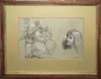 Martin Drolling, Studio compositivo con più figure, disegno più grande intorno al 1800, incorniciato
