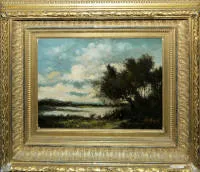 Jules Dupré,Vaches s'abreuvant dans une mare(在水塘饮水的牛),约1860年油画,原框