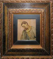 Eduard von Gebhardt, autoritratto in camice da pittore, dipinto a olio circa 1870, in cornice originale