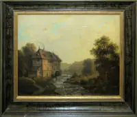 Heinrich Hartung III, Mulino sul ruscello mormorante, dipinto a olio prima del 1875, incorniciato
