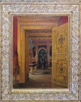 Heinrich Anton Heger（确证）归属，"慕尼黑王宫"，约1880年油画，原装金色灰泥画框