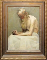 Max Friedrich Helas，坐着的沉思老人，油画，带框