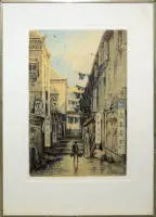 Eduard Hildebrandt, Vecchia Hong Kong - "Via dei pirati", acquerello del 1862/64, incorniciato