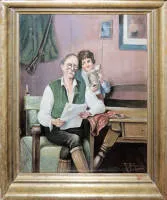 K. Makowsky（К. Маковский），祖父与孙子，1889年油画，带框