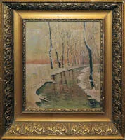Ladislav Mednyanszky《Les v zimě》（冬日森林），1907年综合技法，原框