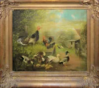Otto Scheuerer，家禽，配对作品，约1900年两幅油画，原作且画框相同