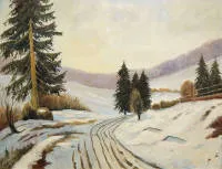 Walter Scheufen，冬季风景，大幅油画