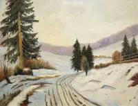 Walter Scheufen, vinterlandskab, stort oliemaleri