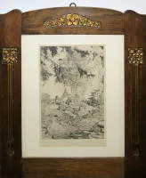 费迪南德·施泰格,《幸福童年》(年轻的阿达尔贝特·施蒂夫特)与《驴人与美人》,蚀刻版画,其一为1919年,均配精美新艺术风格画框