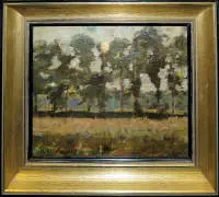 Jan Stanislawski, Fuldmåne bag træerne (Pełnia księżyca za drzewami), oliemaleri omkring 1895