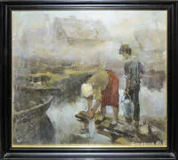 俄罗斯女画家Utkina，洗衣时，油画，带框