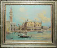 Venedig-maler fra 1800-tallet, Udsigt mod Dogepaladset, oliemaleri indrammet