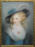 Elisabeth Louise Vigée Le Brun，圈内，戴大帽子的年轻贵妇半身像，19世纪高质量大幅粉彩画，原框