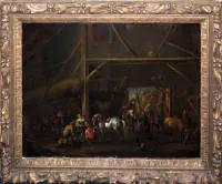 Philips Wouwerman, efterfølger/kreds, selskab før falkejagten, oliemaleri fra 1600-tallet / omkring 1700