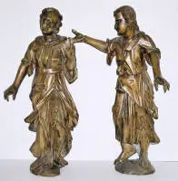 Billedhuggerfamilien Zürn/kreds, 2 apostle/helgener, træskulpturer, Sydtyskland/svabisk omkring 1600/1620
