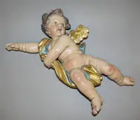 Putto in volo, scultura in legno in stile barocco, XX sec.