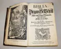 Sjelden Luther-bibel, Gebrüder Zunkel, Regensburg 1756, komplett i god originalstand