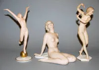 三件女性裸体瓷塑，Hutschenreuther 与 Wallendorf 出品