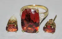 Ring og ørestikker med sfalerit og brillanter, guld