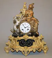 Magnifique pendule à sujet « Dame au petit chien » de Jules Maingot à Meaux, France vers 1880