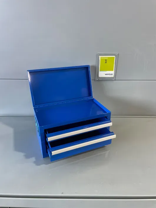 蓝色金属工具箱，带 2 个抽屉