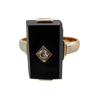 Art deco ring av 585 roségull, brillant i gammel slipning på ca. 0,05 ct.