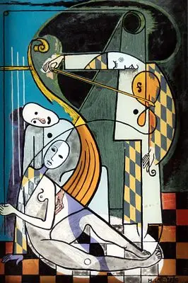 Lamers, Hanns: Arlequín músico y pareja de enamorados