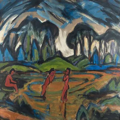 Macke, Helmuth: Dilborn Parkında Üç Yıkanan, 1914