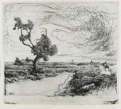 Nauen, Heinrich：带橡树与骑手的广阔风景