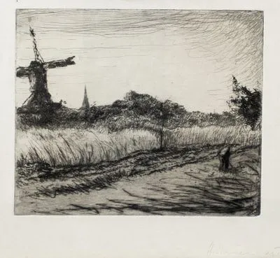 Nauen, Heinrich：带风车的风景