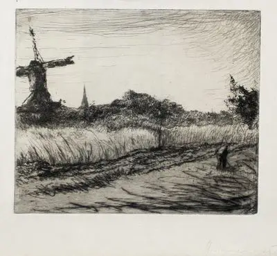 Nauen, Heinrich: Paisaje con molino de viento