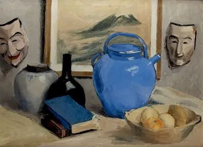 Pintor de la 1.ª mitad del siglo XX: Bodegón con máscaras y vasijas