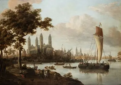 Storck, Jacobus: Vista de la catedral de Speyer desde la orilla opuesta del Rin