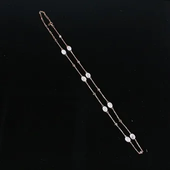 Meralin Jewelry. قلادة مرصعة بالزركونيا والكوارتز الوردي، فضة إسترليني 925، مطلية بالذهب الوردي، إيطاليا.