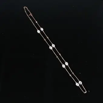 Meralin Jewelry. قلادة مرصعة بالزركونيا والكوارتز الوردي، فضة إسترليني 925، مطلية بالذهب الوردي، إيطاليا.